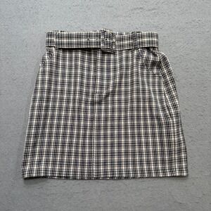 Hollister Mini Skirt Women's XS Tan Black Plaid Ultra High-Rise Belted Preppy